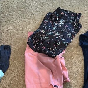 Black Space-Themed Shirt with Pink Pants